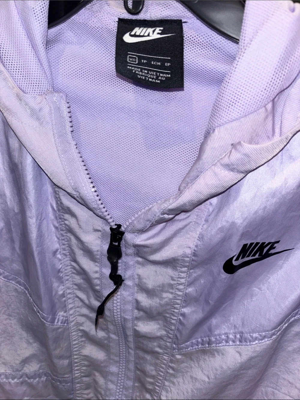 Nike Lavender Lightweight Hood crop windbreaker Jacket XS (ripped pullstring)